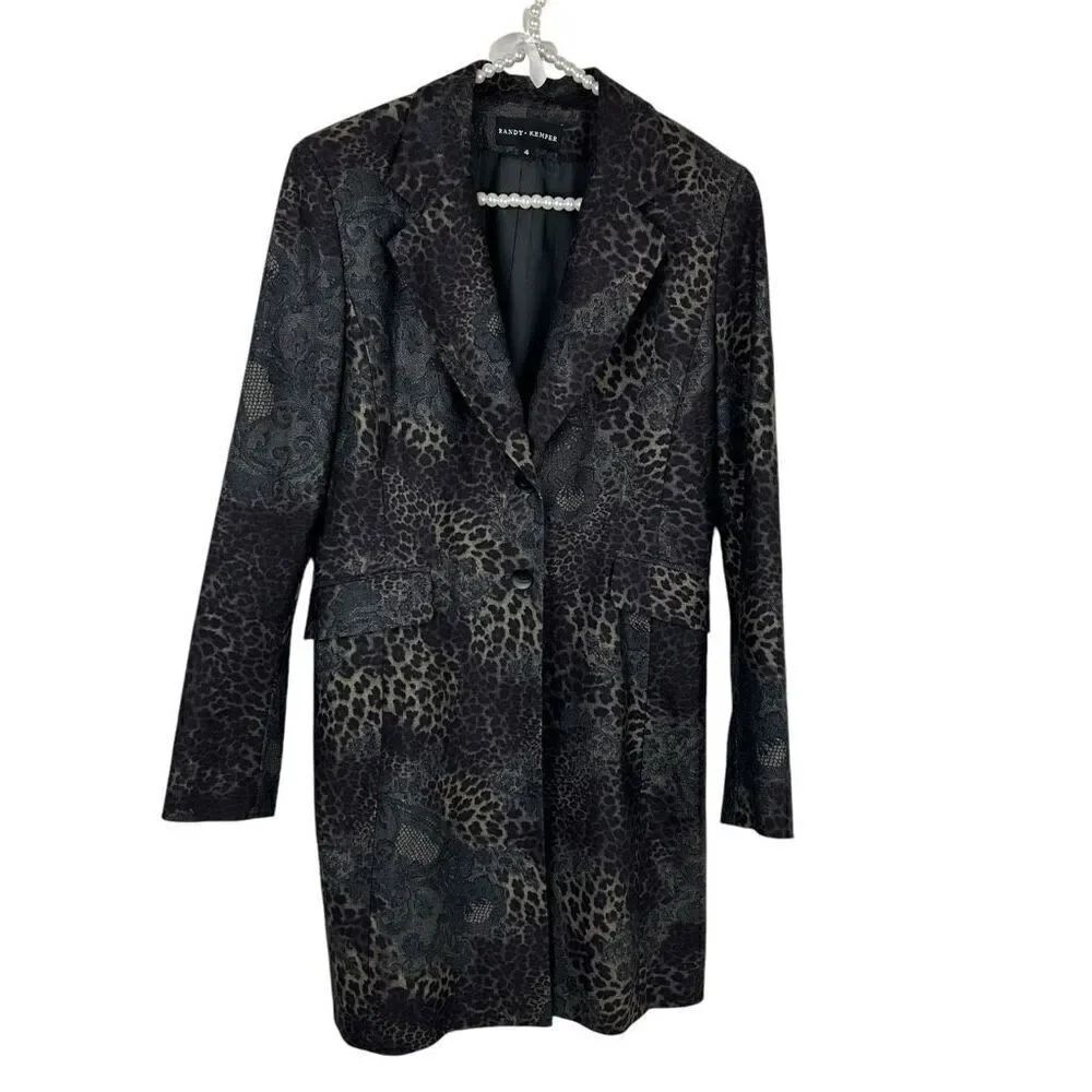 Mob wife black long jacket animal print Randy Kemper womens size 4 whimsigoth